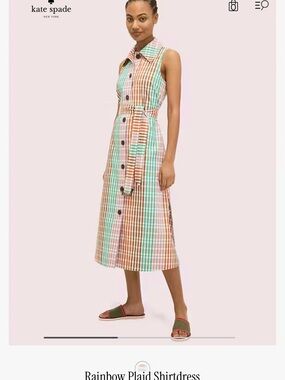 kate spade Rainbow Plaid Sleeveless Shirtdress Midi